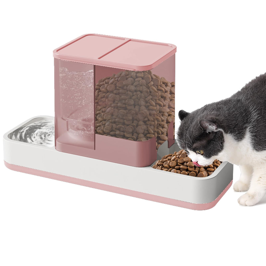 Yummy Sam Automatic Small Pet Feeder and Water Dispenser 2 in 1 Gravity Cat Auto Pet Feeder and Waterer Set Feeder Dish for Small Medium Pets Dog Puppy Kitten (Pink)
